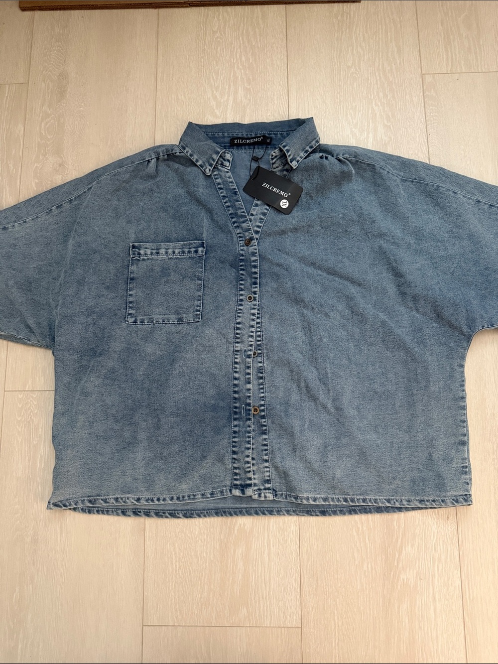 ZILCREMO Denim Short Sleeve and Short Set of 2 - Light Blue Wash - Picture 3 of 12